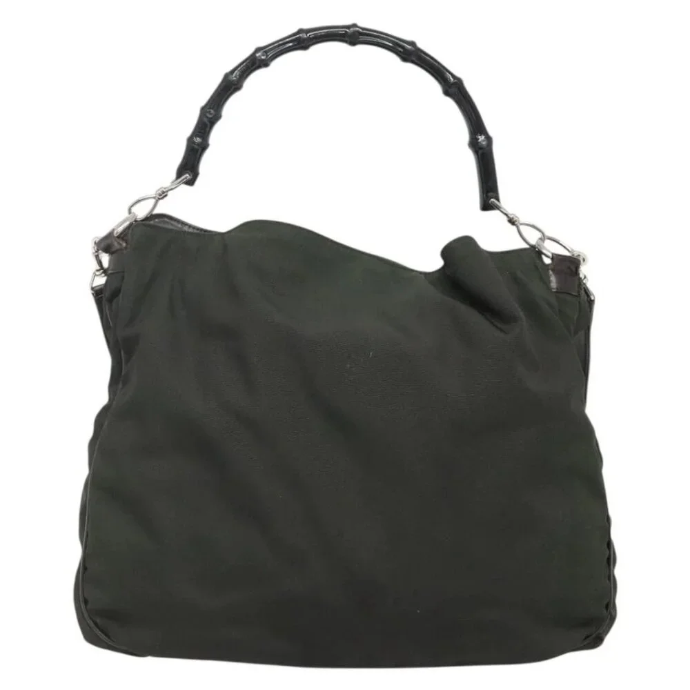 GUCCI Bamboo Hand Bag Nylon 2way Khaki Silver - Picture 5 of 16